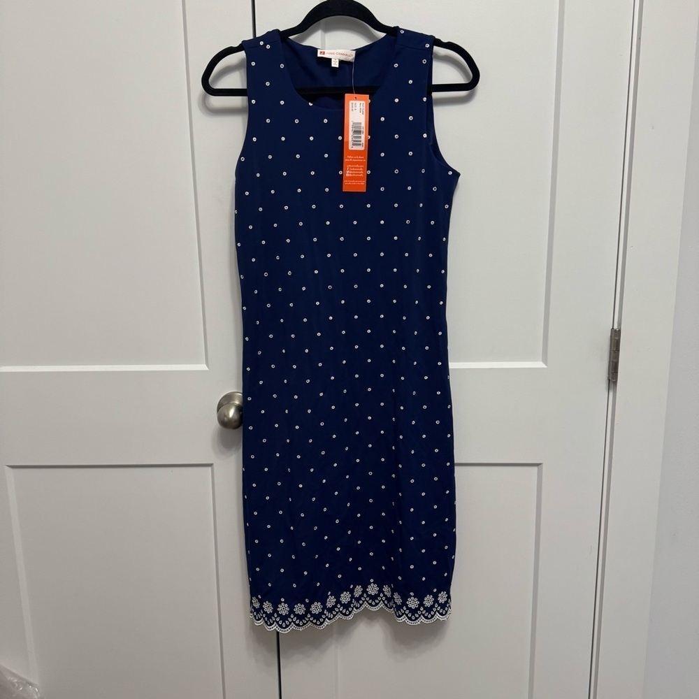 Jude Connally Beth Eyelet Shift Dress Navy White Size Small NEW WITH TAGS